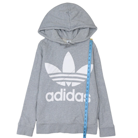 Adidas Women’s Grey Pullover Hoodie Size 8 Logo Print Casual Sweatshirt