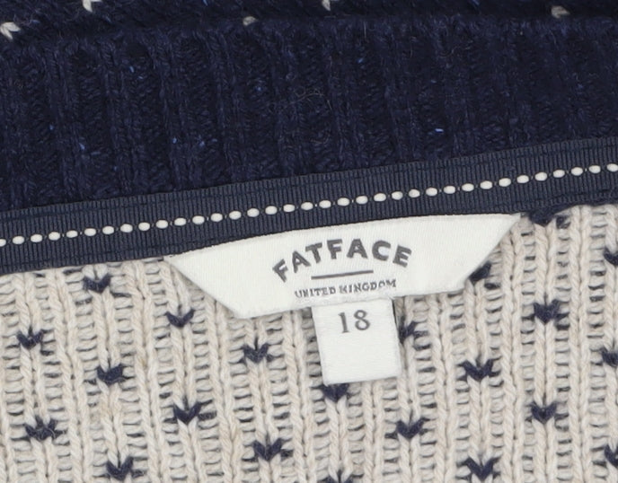 FatFace Women Blue Reindeer Fair Isle Crew Neck Pullover Jumper Size 18