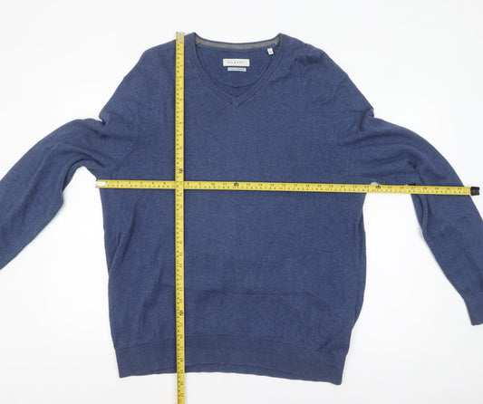 Bugatti Men's Blue Cotton Cashmere V-Neck Jumper 2XL