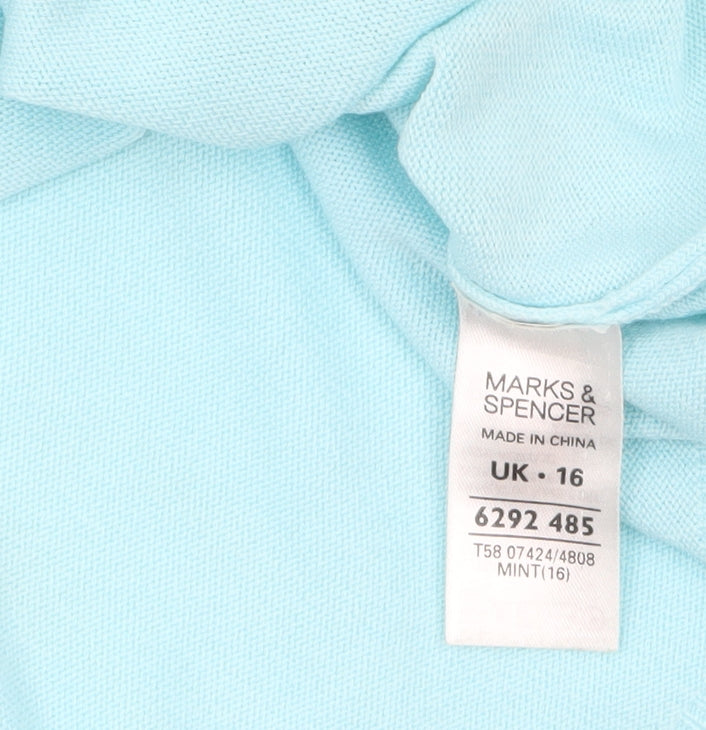 Marks and Spencer Women Blue Acrylic Short Sleeve Crew Neck Jumper Size 16