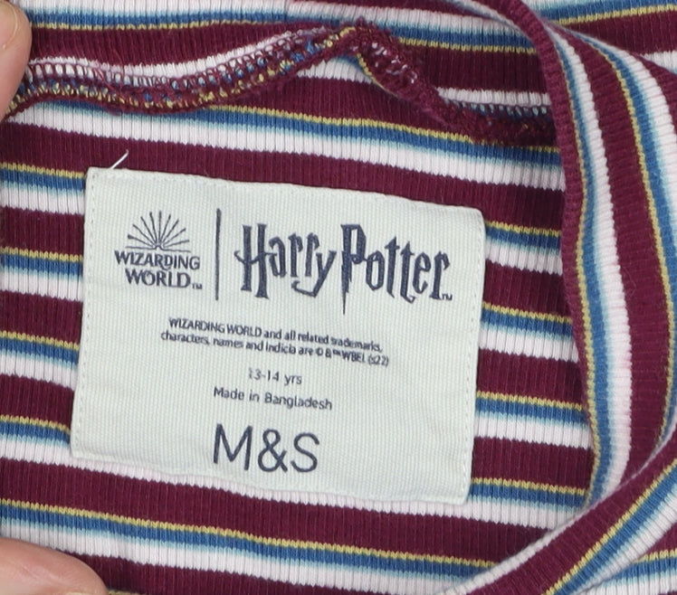 Additional view of Marks & Spencer girls’ harry potter multicoloured striped long sleeve mock neck t-shirt 13-14 years