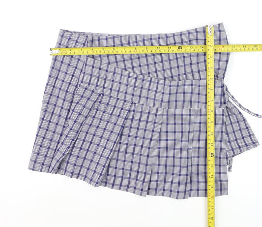 Collusion Womens Blue Check Pleated Wrap Skirt Size 10