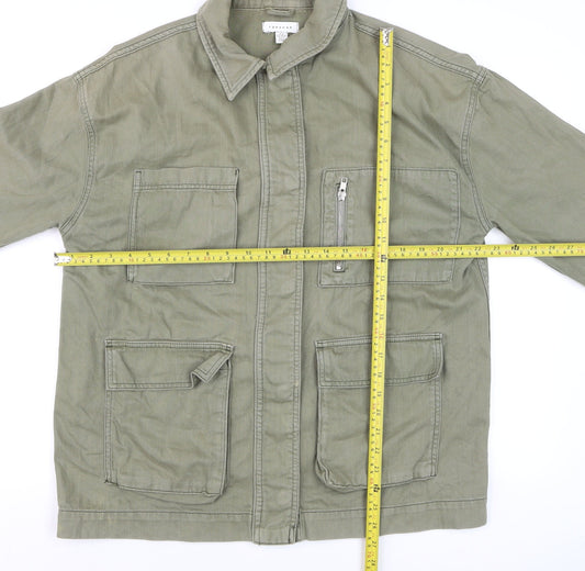Topshop Men’s Green Military Jacket M 40in Cotton Twill Full Zip Casual