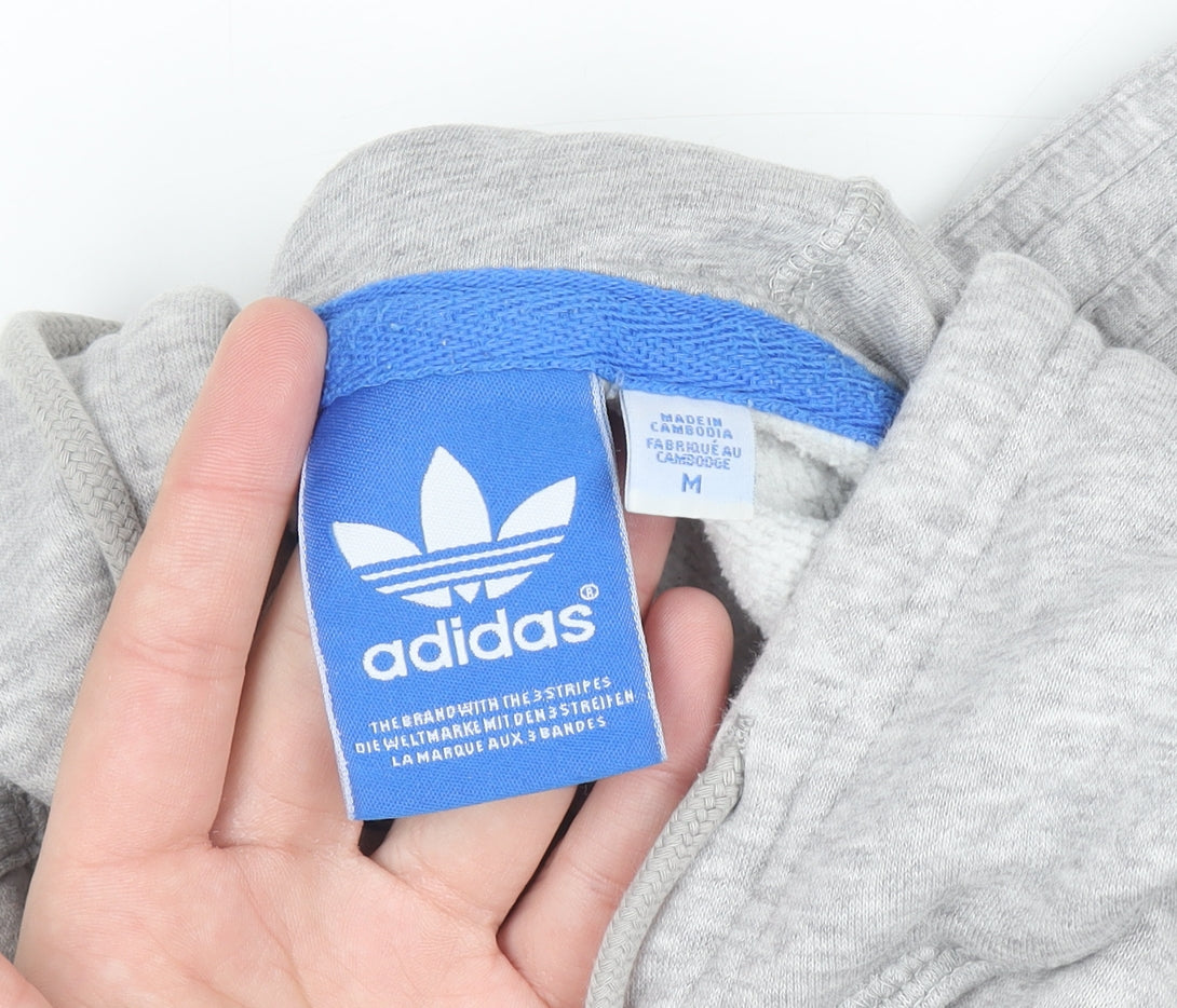 Adidas Men's Grey Pullover Hoodie Medium Logo Fleece Sweatshirt