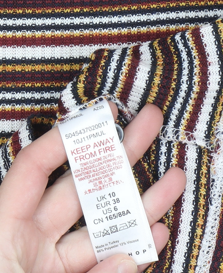 Topshop Women’s Multicoloured Striped Bodycon Dress UK 10 Long Sleeve