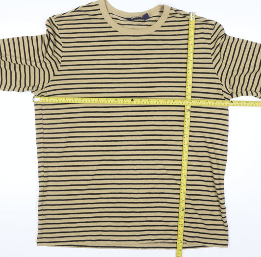 Lands' End Men's Beige Stripe Long Sleeve Casual Top XXL
