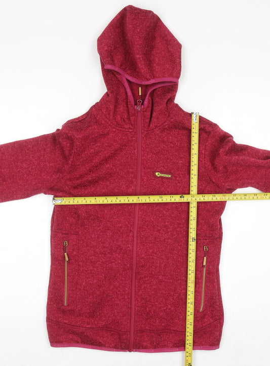 NORDSEN Women Red Full Zip Hooded Sweatshirt Small Fleece Warm