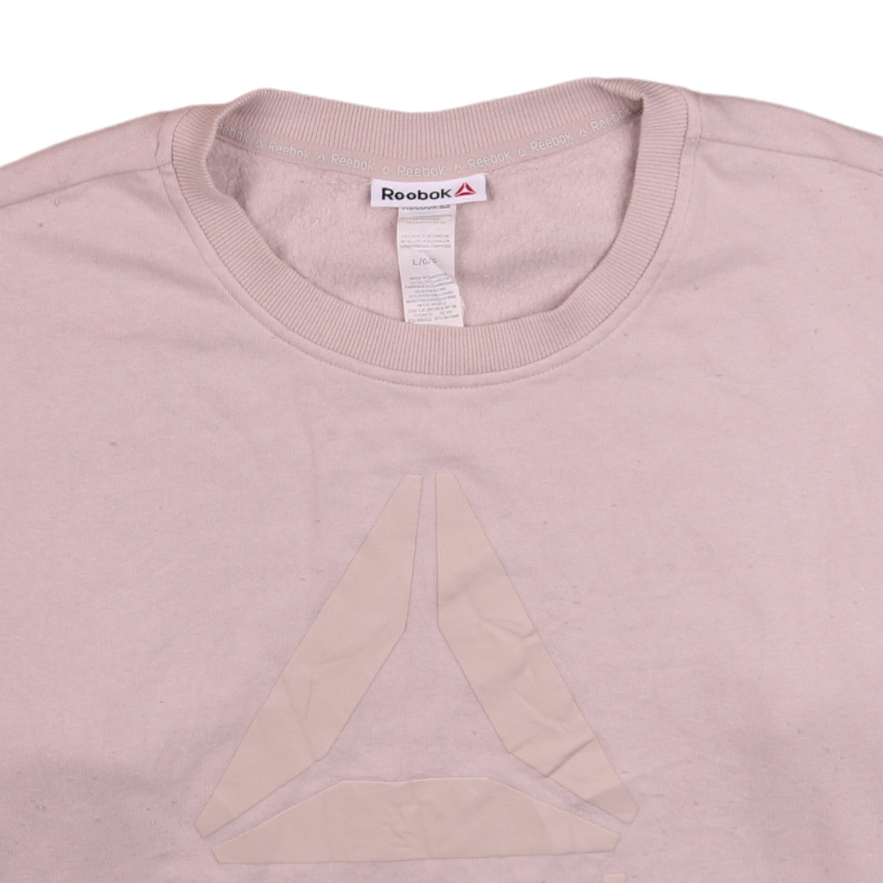Reebok Women Beige Logo Crew Neck Pullover Sweatshirt Size L