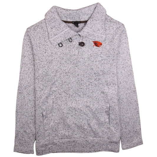Champion Mens Grey Henley Sweatshirt L Collared Knit