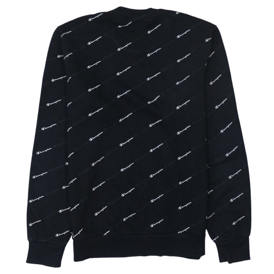 Champion Men's Black Small Crew Neck Logo Sweatshirt
