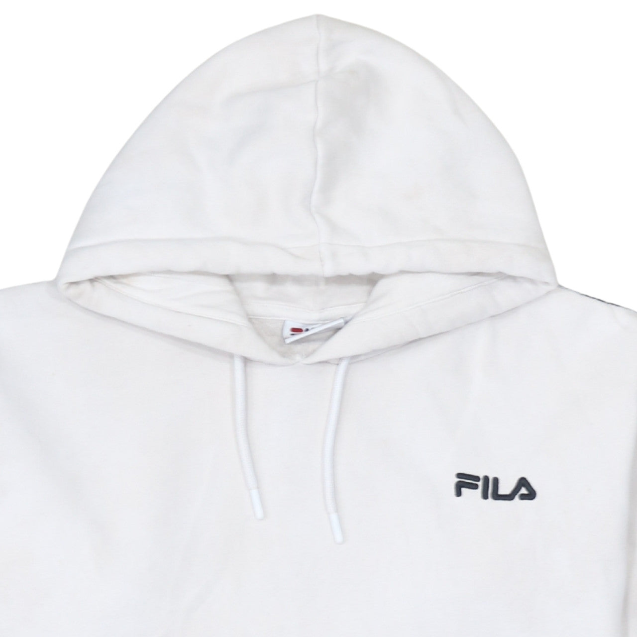 FILA Women's White Hoodie L Logo Tape Pullover Cotton Blend