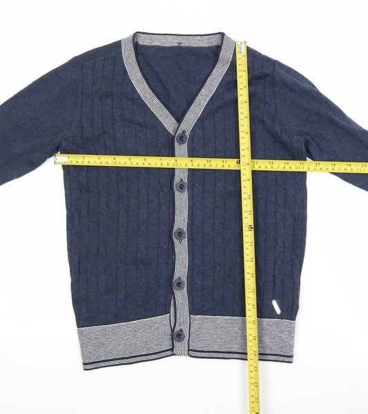 CHICKEEDUCK Boys Blue Cotton Cable Knit Cardigan Size 12-13 Years
