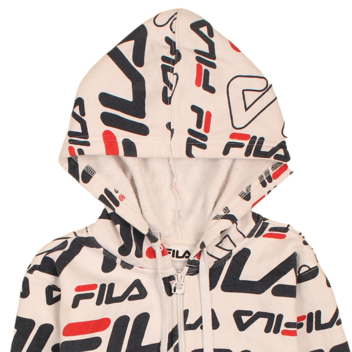 Brand and care label for Fila Women’s Beige Full Zip Hoodie UK 12 Logo Print Vintage Style
