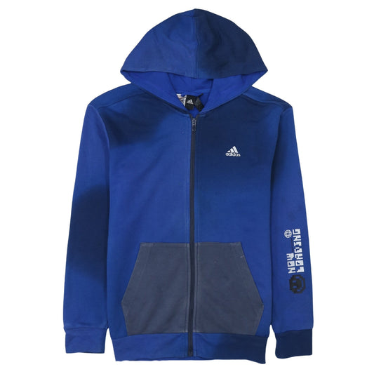 Adidas Boys Blue Full Zip Hoodie 14 Years Cotton Blend Sportswear