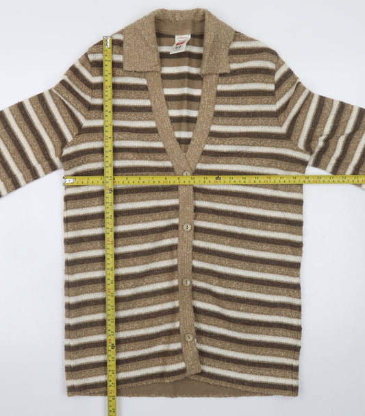 Marks and Spencer St Michael Womens Beige Brown Striped Cardigan Size 14