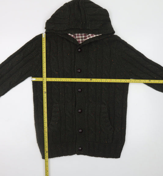Cedar Wood State Mens Green Cable Knit Hooded Cardigan M