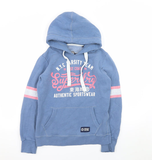 Superdry Womens Blue XS Pullover Hoodie with Varsity Print