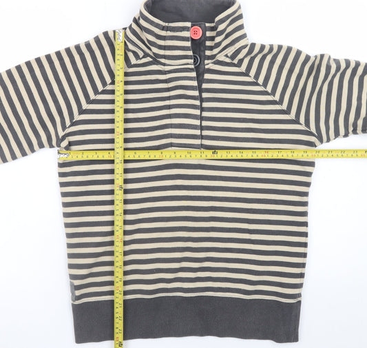 Joules Womens Beige Black Striped Henley Sweatshirt Size 12 Cotton