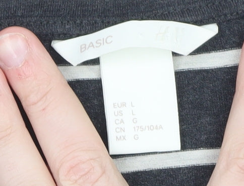 H&M Women Black Stripe Bodycon Dress Size 14 Short Sleeve Jersey