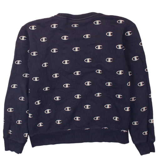 Champion Womens Navy Blue Crew Neck Logo Sweatshirt Size L