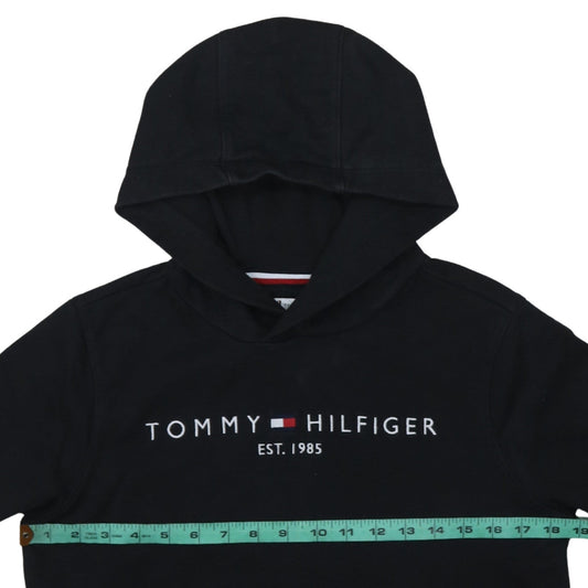 Tommy Hilfiger Boys Black Pullover Hoodie Size 164 Logo Fleece