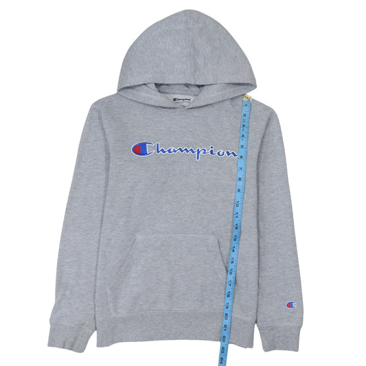 Champion Women Grey Pullover Hoodie L Logo Print Cotton Blend