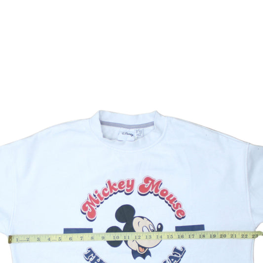 Disney Womens White Mickey Mouse Graphic Pullover Sweatshirt Size M 12/14