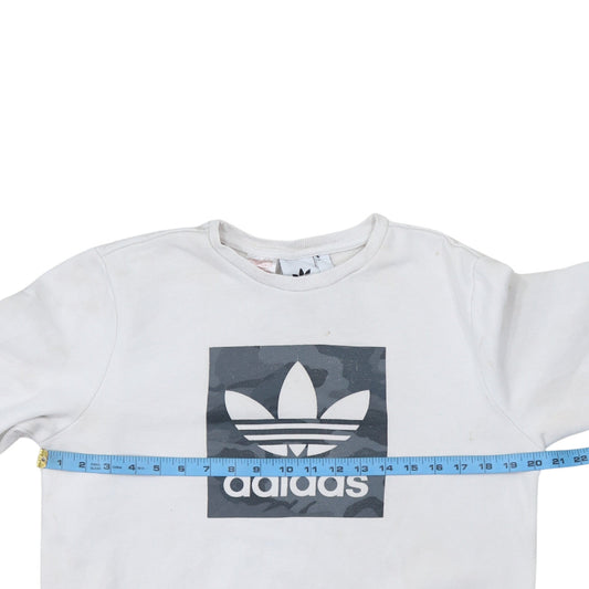 Adidas Boys White Sweatshirt XL Crew Neck Camouflage Logo Casual Style