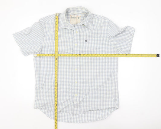 Timberland Men's Blue Check Short Sleeve Button Up Shirt M