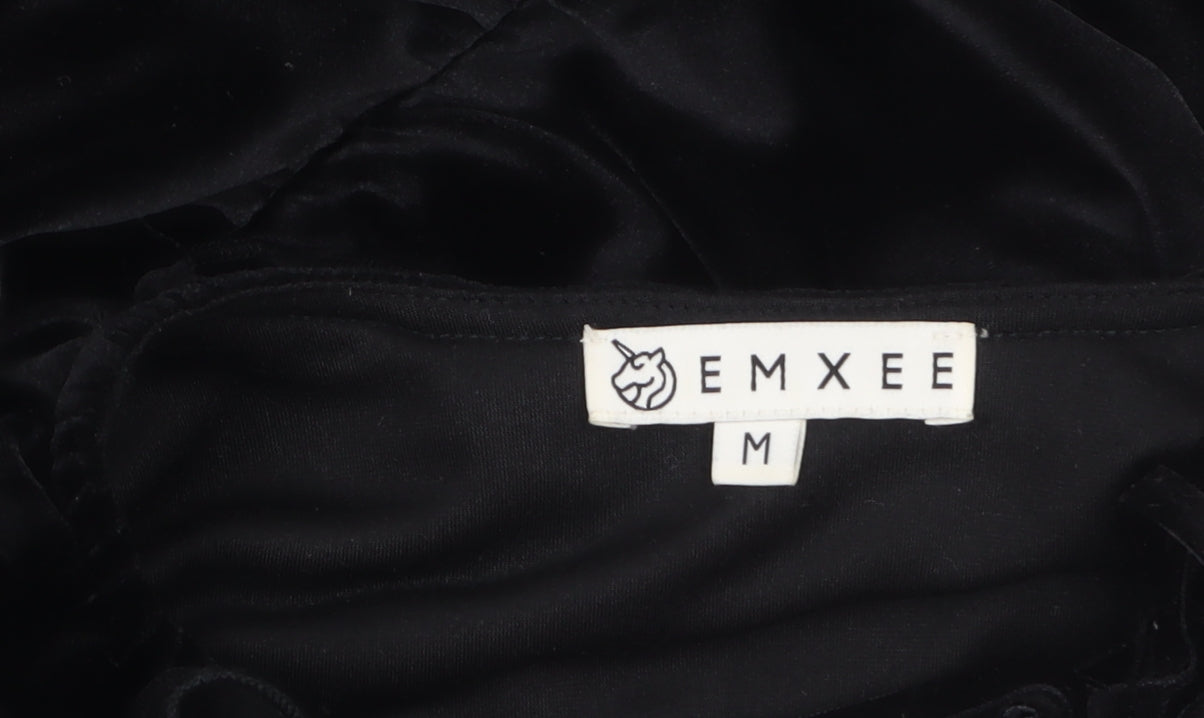 EMXEE Women’s Black Velvet Shift Dress Size 12 Long Sleeve Party Style