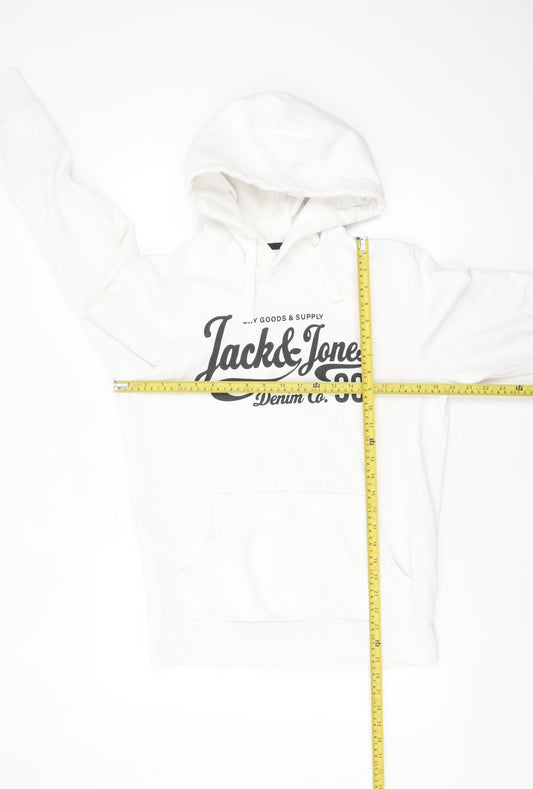 Jack & Jones Men’s White Pullover Hoodie M Logo Fleece Sweatshirt
