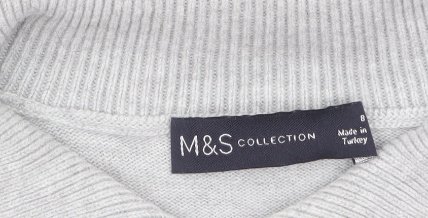 Marks and Spencer Women's Grey Collared Short Sleeve Knit Jumper Size 8