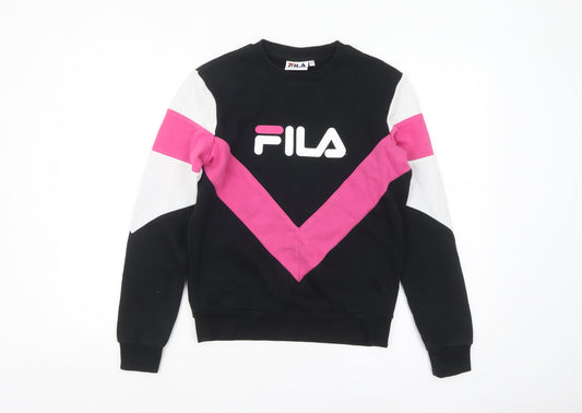 FILA Womens Black Pink Colourblock Logo Pullover Sweatshirt XXS