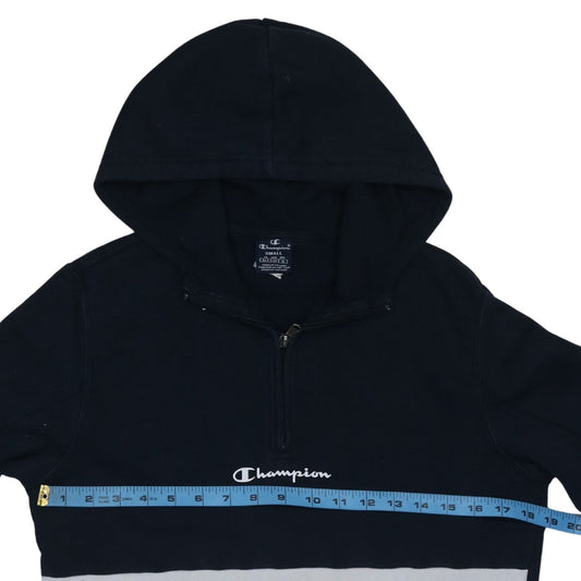 Champion Men's Blue Grey 1/4 Zip Hoodie Size S Colour Block Fleece