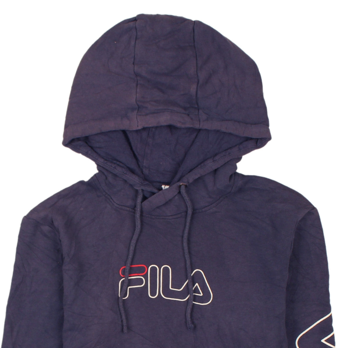 Brand and care label for Fila Men's Blue Red Pullover Hoodie XS Graphic Sportswear
