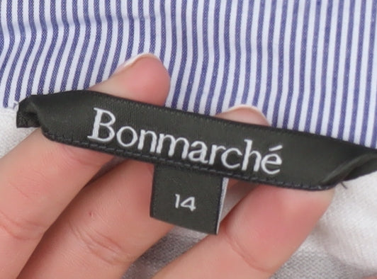 Bonmarché Women’s White Striped Layered V-Neck Top Size 14