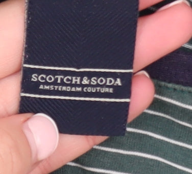 Scotch & Soda Men's Green Striped Long Sleeve Crew Neck Cotton T-Shirt XXL