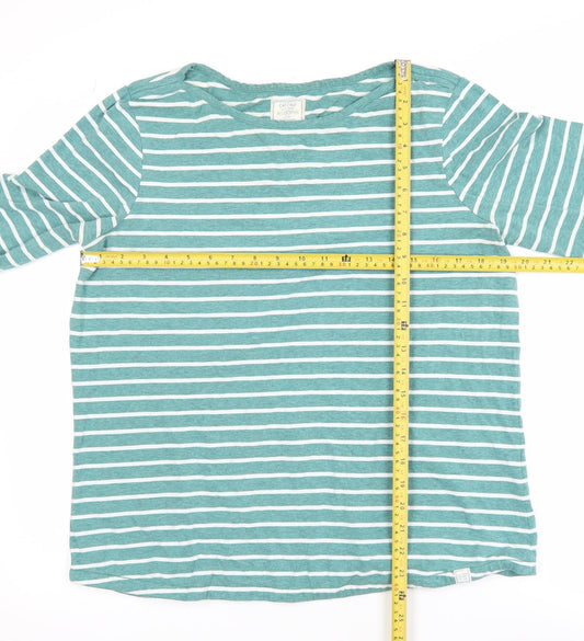 Fat Face Women Green Striped Long Sleeve Cotton T-Shirt Size 16