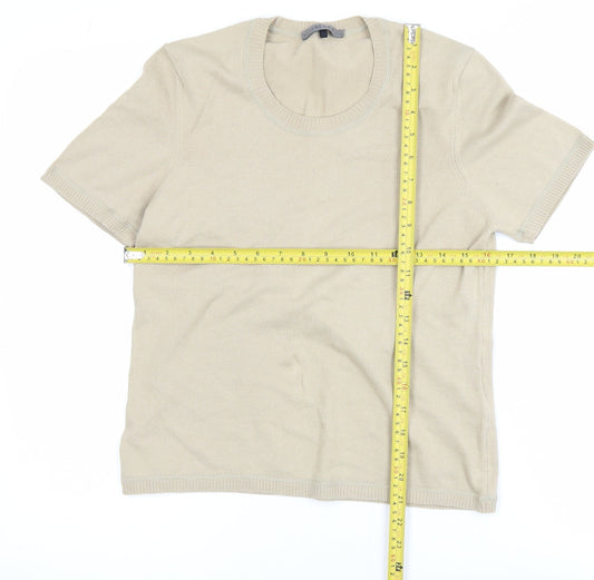 Jaeger Women’s Beige Cotton Knit Short Sleeve Basic T-Shirt M