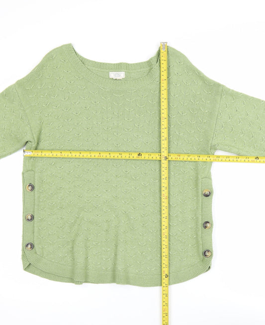 Fat Face Women’s Green Boat Neck Button Pullover Jumper Size 12