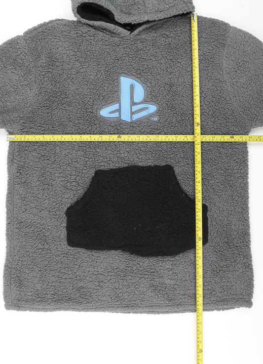 PlayStation Boys Grey Fleece Hooded Robe L Cozy Winter Nightwear