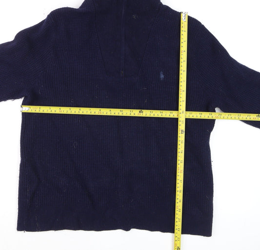 Polo Ralph Lauren Men's Blue Wool Cotton 1/2 Zip Jumper L