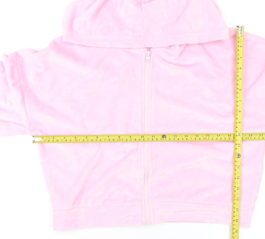 Barbie Women Pink L Velour Cropped Hooded Full Zip Track Jacket