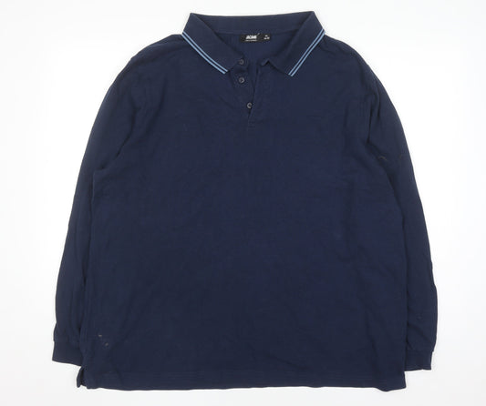Jacamo Men's Blue Long Sleeve Polo Shirt Big 1X Regular Fit