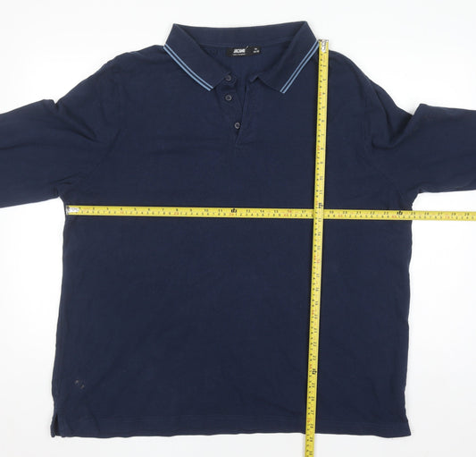 Jacamo Men's Blue Long Sleeve Polo Shirt Big 1X Regular Fit