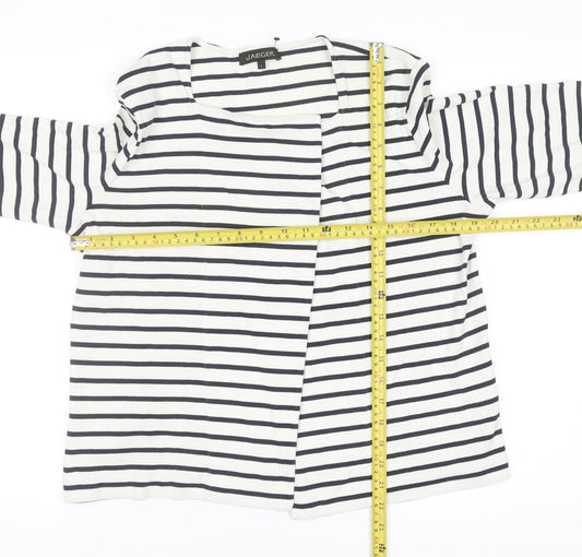 Jaeger Women’s White Striped Cotton Cardigan L Long Sleeve