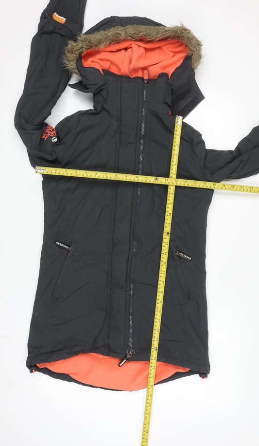 Superdry Men’s Black Parka Jacket Small Hooded Windproof Coat