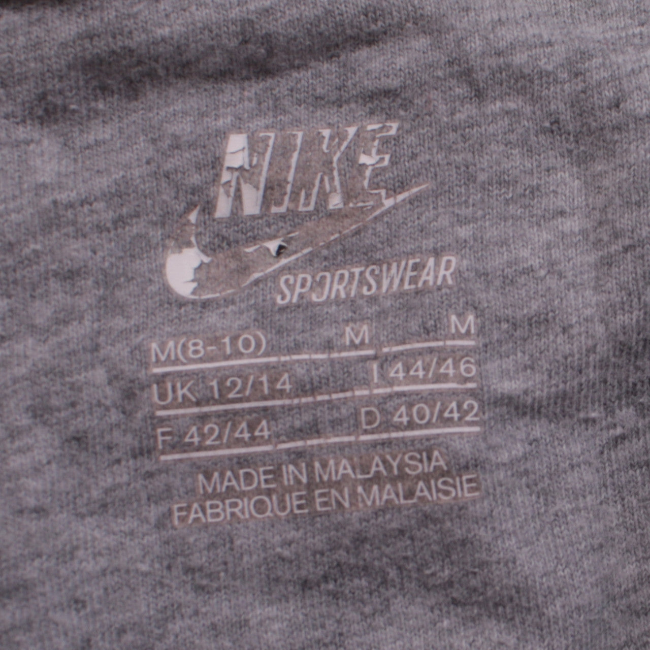 Nike Womens Grey Full Zip Hoodie Size UK 12/14 Sportswear Cotton Blend