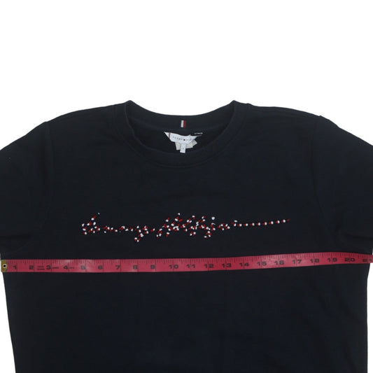 Tommy Hilfiger Womens Black Small Pullover Sweatshirt with Beaded Logo
