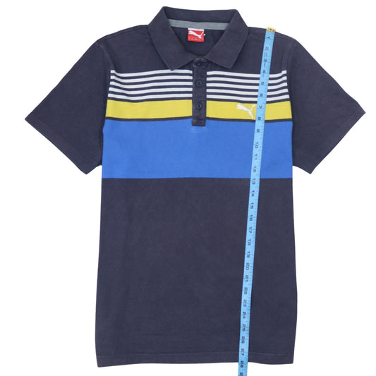 Puma Men's Blue Striped Cotton Polo Shirt Size L